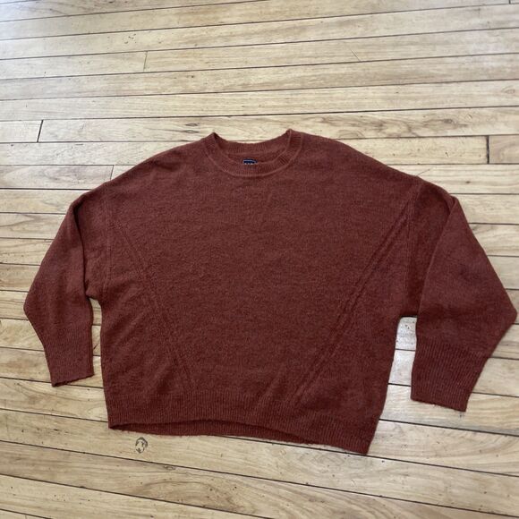 Gap Crop Sweater Wool Alpaca L Burnt Orange Brown Mock Oversize Western Knit 44" - Picture 3 of 16